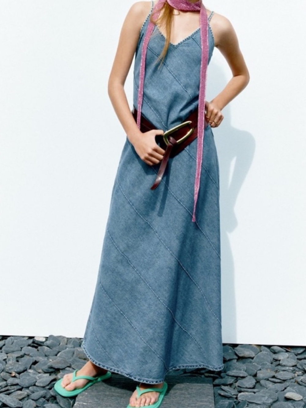 Zara DENIM MIDI DRESS M
